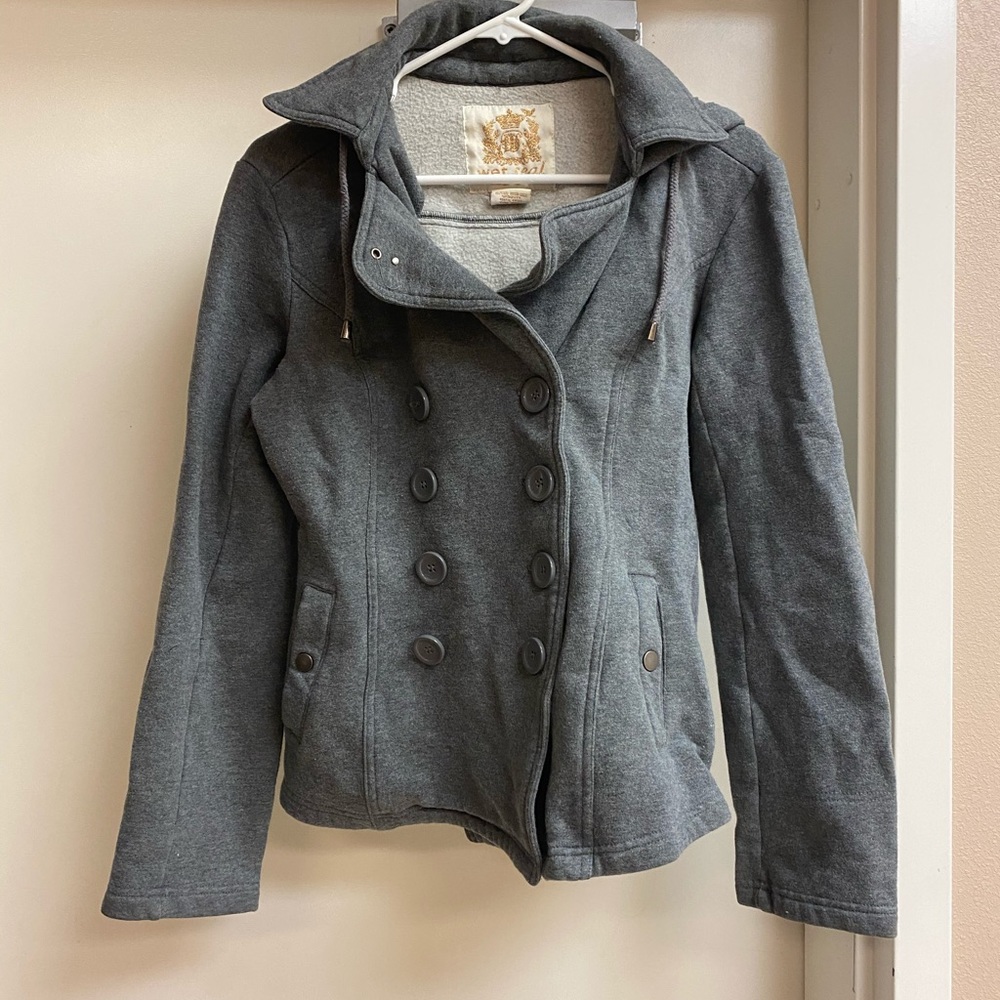 Grey hooded pea coat